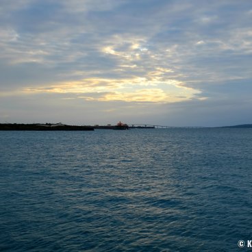 Irabu Ohashi (Miyako-jima), View on the bridge at nightfall from Hirara 2