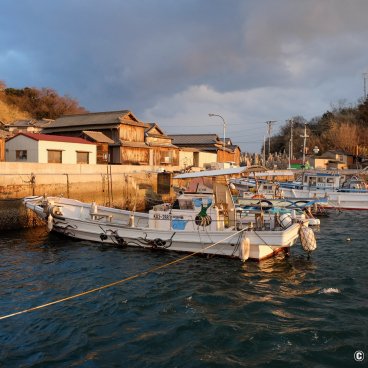 Setouchi Triennale, Ogijima island, Boats mooring in the port at the end of the day