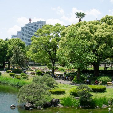 Hibiya Park (Tokyo), Pond and vegetation of the public garden in spring
