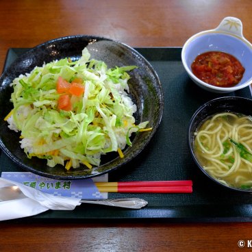 Yaimamura (Ishigaki), Typical seat meal with Taco Rice and Okinawa soba noodles