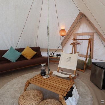 Nordisk Village on Goto Islands, Inside view of a tent 2