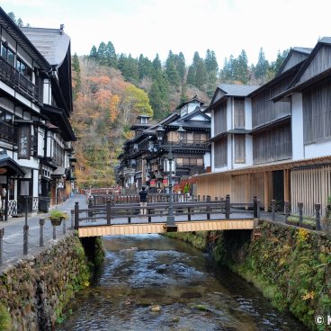 Ginzan Onsen (Yamagata), View on the thermal village and its traditional architecture