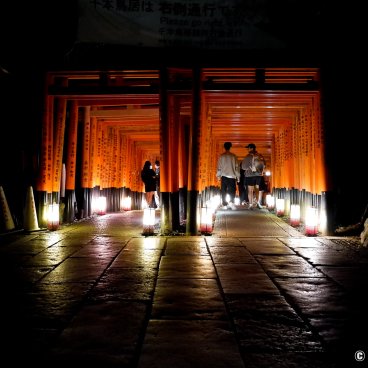 Fushimi Inari Taisha, Torii gate corridor lit up by lanterns at night 3
