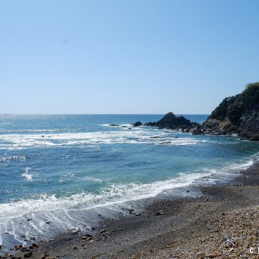 Shima (Ise Peninsula, Mie Prefecture), View on Daio Lighthouse from the entrance of Nakiri-jinja shrine
