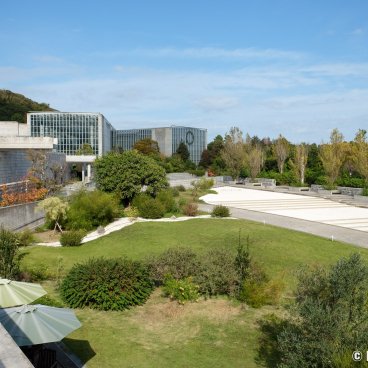 Awaji Yumebutai, View on the architectural complex surrounded by the vegetation