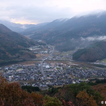 Takeda Castle Ruins, Panoramic view on the surroundings and the Japanese countryside 2