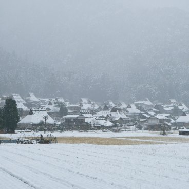 Miyama (Kayabuki no Sato), View on the thatched roof village in winter 2