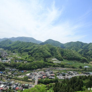 Yamadera, View on the valley from Godaido Pavilion's viewing platform