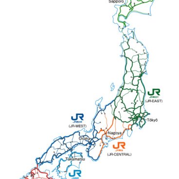 Map of the JR train networks covered by the Seishun 18 Kippu pass