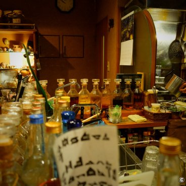 Mori no Kenja (Ishigaki), Spirits and eaux-de-vies displayed at the bar counter