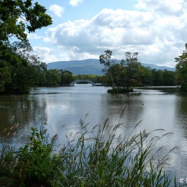 Onuma Park (Hokkaido), View on Lake Onuma and Ukishima-bashi Bridge