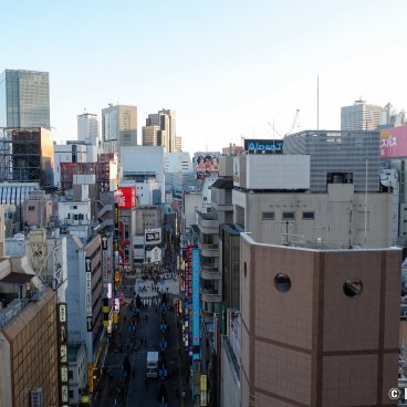 Godzilla Head in Kabukicho (Shinjuku, Tokyo), View on Kabukicho Central Road from Café Terrace Bonjour in the Hotel Gracery Shinjuku