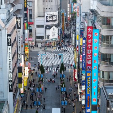 Godzilla Head in Kabukicho (Shinjuku, Tokyo), View on Kabukicho Central Road from Café Terrace Bonjour in the Hotel Gracery Shinjuku 2