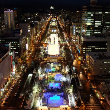 Sapporo TV Tower, Night view on Odori Park during the Yuki Matsuri Festival in February 4