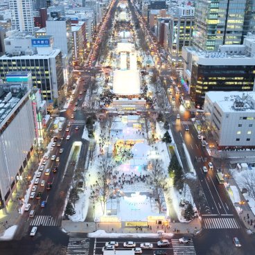Sapporo TV Tower, View on Odori Park during the Yuki Matsuri Festival in February