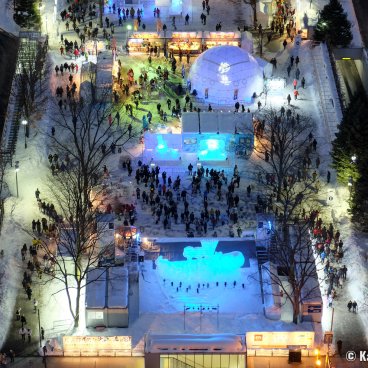 Sapporo TV Tower, Night view on Odori Park during the Yuki Matsuri Festival in February
