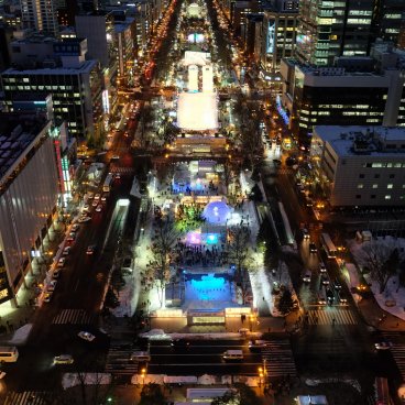 Sapporo TV Tower, Night view on Odori Park during the Yuki Matsuri Festival in February 2