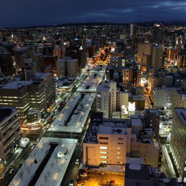 Sapporo TV Tower, Night view on the city in winter
