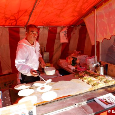 Okonomiyaki stall at Tokyo's Yushima Tenmangu shrine Ume Matsuri festival