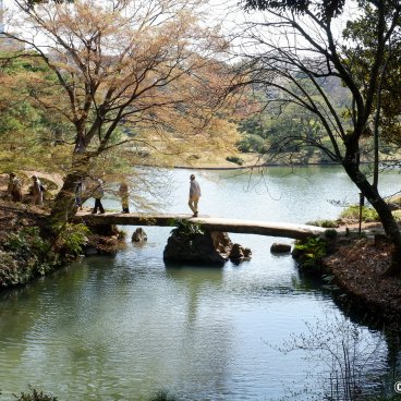 Rikugi-en (Tokyo), Togetsukyo bridge in the Japanese garden