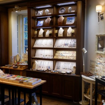 Hakone Crafthouse, Display of artisanal glass bead jewelry in the shop