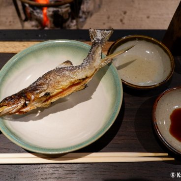 Kagurazaka Irori Yakiniku Gion (Tokyo), Fish skewer cooked with wood charcoal