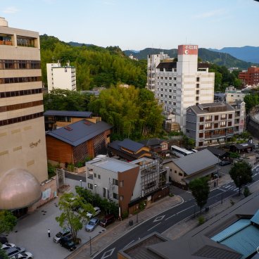 Yamatoya Honten (Matsuyama), View on Dogo Onsen bath district from the room
