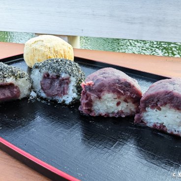 Hama Rikyu (Tokyo), Ohagi Mochi (Azuki, Kinako and Sesame) tasting tray 2