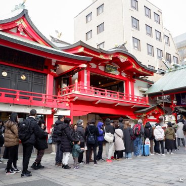 Asakusa Otori-jinja (Tokyo), Waiting line in front of the main pavilion for Hatsumode in early January