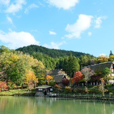 Hida no Sato (Takayama), Overview on the traditional village and its pond in autumn