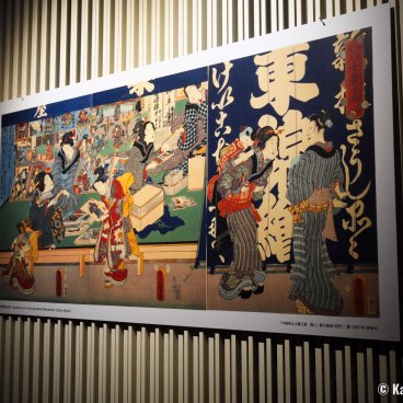 Edo-Tokyo Museum, Print showing the storefront of Jihon-doiya a shop of traditional prints and woodblock