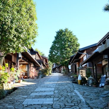 Kiso Valley (Japanese Alps), Paved road on the Nakasendo (Magome-juku post town, Gifu prefecture)
