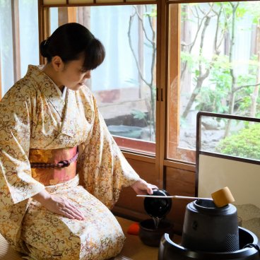 Kyoto, Woman performing as officiant in a tea ceremony