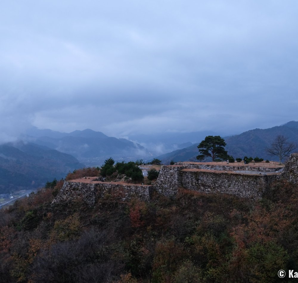 Takeda Castle Ruins, Fortification walls at sunrise