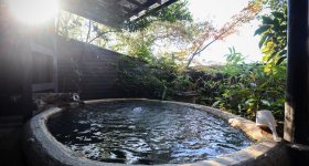 Kurokawa Onsen, View on the hot springs village in autumn