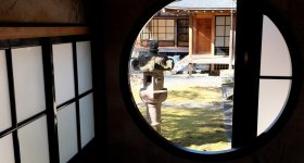 Tamozawa Imperial Villa Memorial Park in Nikko, View on the garden in winter